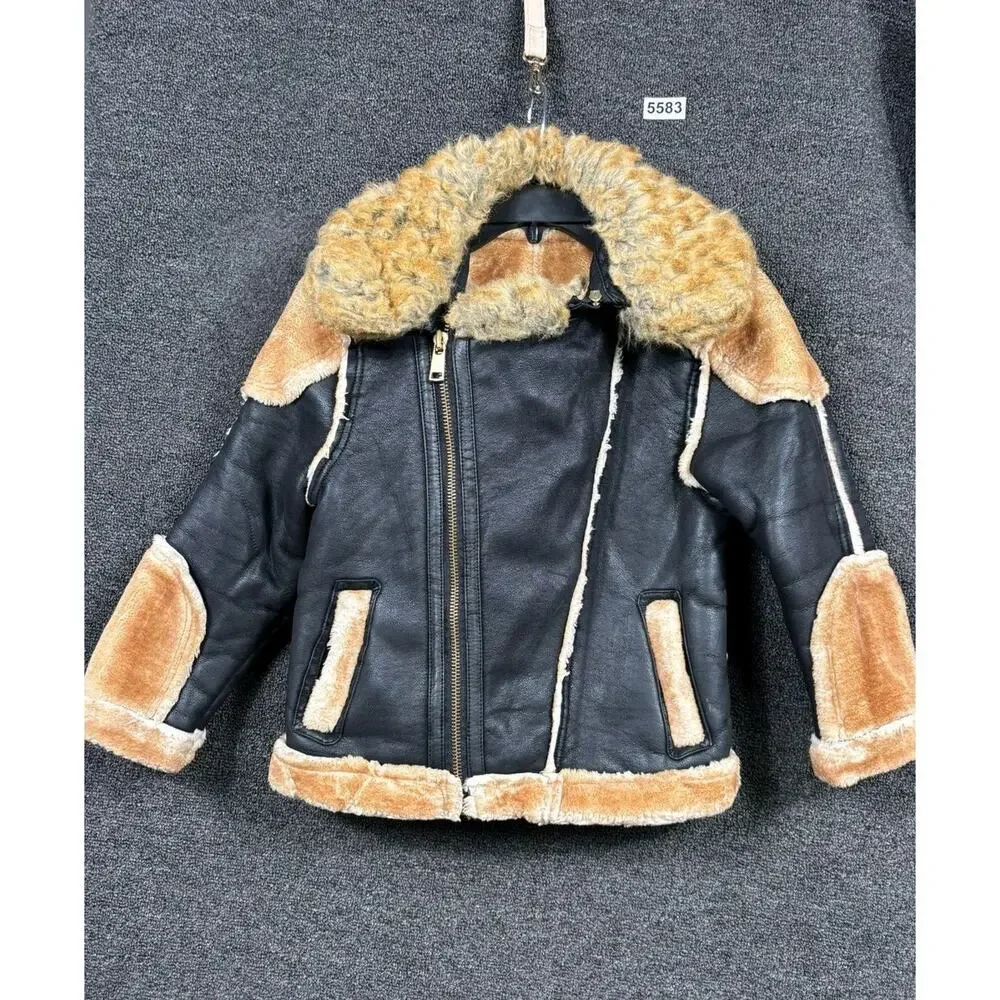 Jordan Craig Jacket Boys 8 Black Tan Sherpa Lined Aviator Bomber Zip Moto Coat